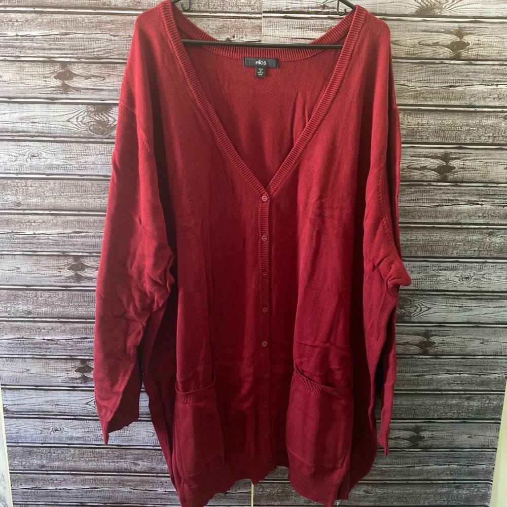 Ellos Women's Long-Sleeved Button-Down Cardigan Sweater Size 5X‎ Red V-Neck